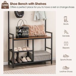 Costway 3-in-1 Coat Rack Hall Tree with Shoe Bench & Shoe Storage in Brown - thumbnail 7