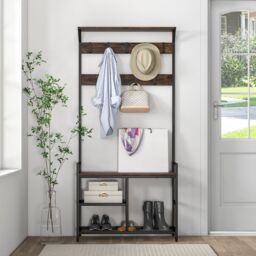 Costway 3-in-1 Coat Rack Hall Tree with Shoe Bench & Shoe Storage in Brown - thumbnail 3