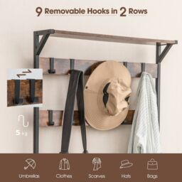 Costway 3-in-1 Coat Rack Hall Tree with Shoe Bench & Shoe Storage in Brown - thumbnail 6