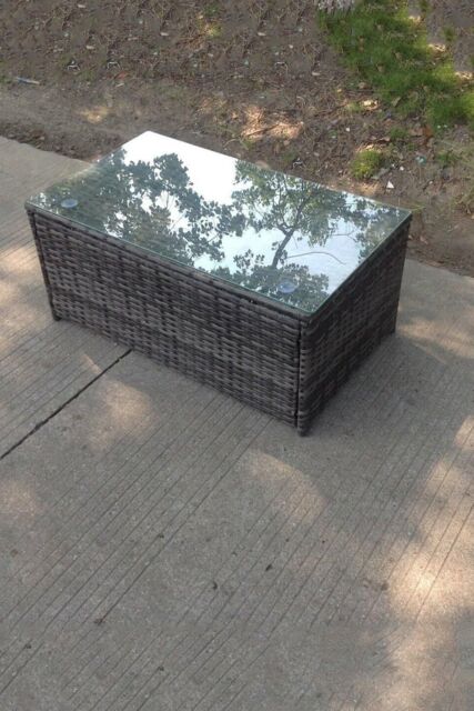 Fimous Rattan Oblong Rectangular Tea Coffee Table in Dark Grey - image 1