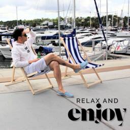 Novecrafto Traditional Folding Wood Deck Chairs - Adjustable Seaside Lounger for Beach/Garden with Canvas Fabric Set of 2 in Blue - thumbnail 8