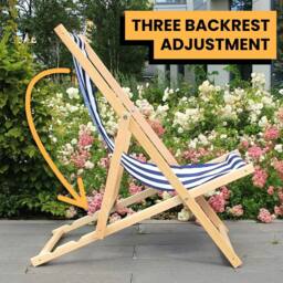 Novecrafto Traditional Folding Wood Deck Chairs - Adjustable Seaside Lounger for Beach/Garden with Canvas Fabric Set of 2 in Blue - thumbnail 6