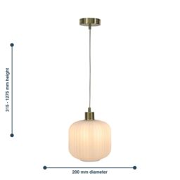 First Choice Lighting Set of 2 Bento - White Ribbed Glass with Satin Brass Pendant Fittings - thumbnail 8