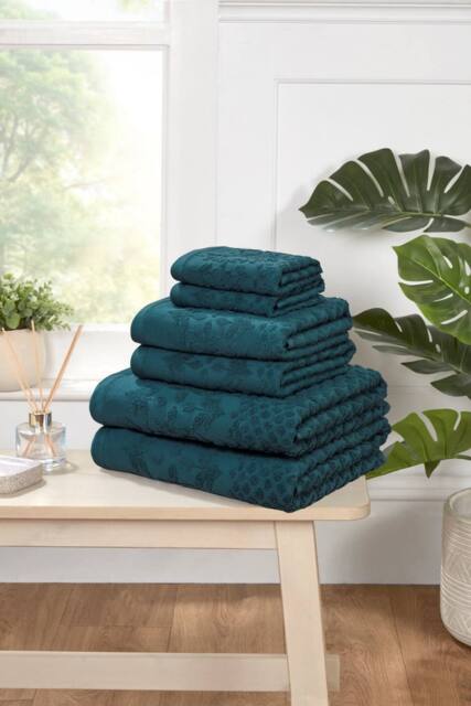 Rapport Home Versailles Jacquard 6 Piece Cotton Towels Bale Set Soft & Absorbent in Teal - image 1