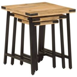 Berkfield Home Nesting Coffee Tables 3 pcs Solid Wood Mango & Iron in Brown - thumbnail 4