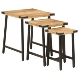 Berkfield Home Nesting Coffee Tables 3 pcs Solid Wood Mango & Iron in Brown - thumbnail 3