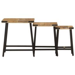 Berkfield Home Nesting Coffee Tables 3 pcs Solid Wood Mango & Iron in Brown
