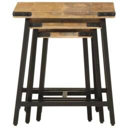 Berkfield Home Nesting Coffee Tables 3 pcs Solid Wood Mango & Iron in Brown - thumbnail 5