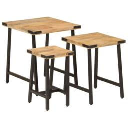 Berkfield Home Nesting Coffee Tables 3 pcs Solid Wood Mango & Iron in Brown - thumbnail 9
