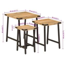 Berkfield Home Nesting Coffee Tables 3 pcs Solid Wood Mango & Iron in Brown - thumbnail 8