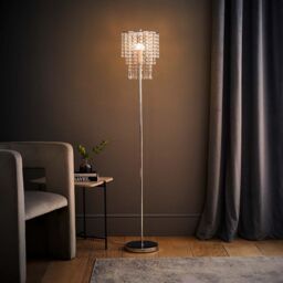 ValueLights Bronte Chrome Floor Lamp with Acrylic Droplet Chandelier Style Shade in Silver