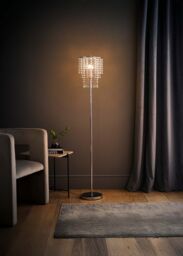 ValueLights Bronte Chrome Floor Lamp with Acrylic Droplet Chandelier Style Shade in Silver - thumbnail 2