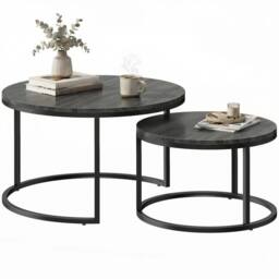 NESTLUNE 2 Pcs Stacking Coffee Table Set Steel Frame in Black - Size: 100 cm x 15 cm - thumbnail 1