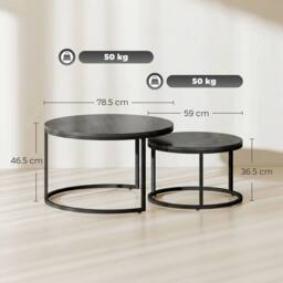NESTLUNE 2 Pcs Stacking Coffee Table Set Steel Frame in Black - Size: 100 cm x 15 cm - thumbnail 2