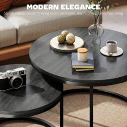 NESTLUNE 2 Pcs Stacking Coffee Table Set Steel Frame in Black - Size: 100 cm x 15 cm - thumbnail 6