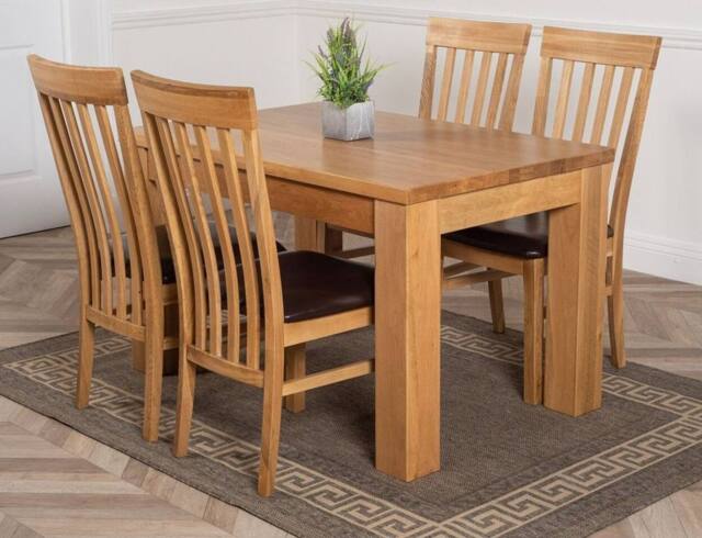 Thats Furniture Dakot 127 x 82cm Oak Small Dining Table & 4 Harvard Chairs in Brown - Size: 127 x 82 cm - image 1