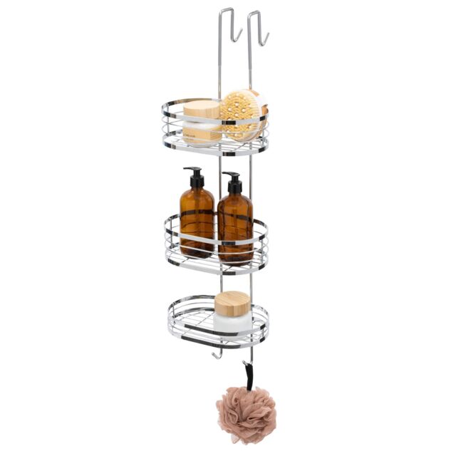 LIVIVO Over Shower Door Hanging Rack Chrome 3 Tier Bathroom Caddy Storage Organiser No Drill Shower Shelf in Metallic Silver - image 1