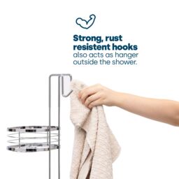 LIVIVO Over Shower Door Hanging Rack Chrome 3 Tier Bathroom Caddy Storage Organiser No Drill Shower Shelf in Metallic Silver - thumbnail 4