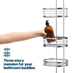 LIVIVO Over Shower Door Hanging Rack Chrome 3 Tier Bathroom Caddy Storage Organiser No Drill Shower Shelf in Metallic Silver - thumbnail 3