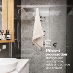 LIVIVO Over Shower Door Hanging Rack Chrome 3 Tier Bathroom Caddy Storage Organiser No Drill Shower Shelf in Metallic Silver - thumbnail 5