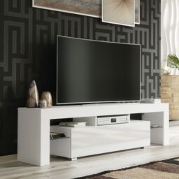 Creative Furniture TV Unit 160cm Stylish Modern - White with High Gloss Doors - thumbnail 1