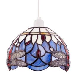 Happy Homewares Lavender Purple Toned Stained Glass Dragonfly Tiffany Pendant Shade - thumbnail 4