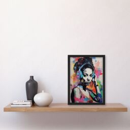 "Artery8 Wall Art Print Woman Wearing Headphones Splat Art Colourful Painting Wall Mural Detail Baltimore Club Music Art Framed - Size: W12"" x H16""" - thumbnail 4