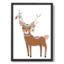ARTZE Deer Tribal Animal Framed Print SIZE: A3 with Black Frame in Brown - Size: A4