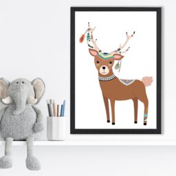 ARTZE Deer Tribal Animal Framed Print SIZE: A3 with Black Frame in Brown - Size: A4 - thumbnail 2