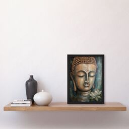Artery8 Spiritual Meditation Buddha Face Lotus Flower Acrylic Painting Relaxation Spa Treatment Room Art Artwork Framed Wall Art Print A4 in Black - thumbnail 4
