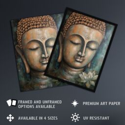 Artery8 Spiritual Meditation Buddha Face Lotus Flower Acrylic Painting Relaxation Spa Treatment Room Art Artwork Framed Wall Art Print A4 in Black - thumbnail 2