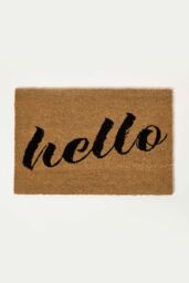 Homescapes Hello Coir Doormat 60 x 40 cm in Brown - Size: 40 cm x 60 cm - thumbnail 1