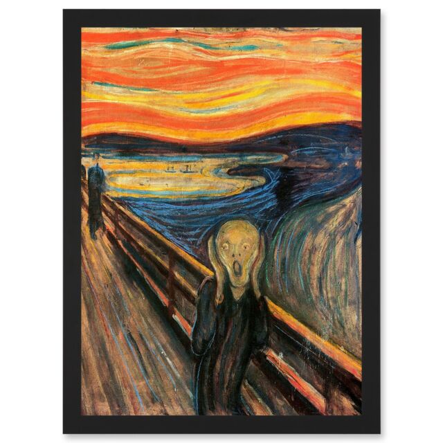 Artery8 Edvard Munch The Scream Classic Old Master Fear A4 Artwork Framed Wall Art Print in Black - image 1