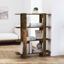 Berkfield Home Book Cabinet/Room Divider Smoked Oak 100x30x123.5 cm in Brown - thumbnail 2