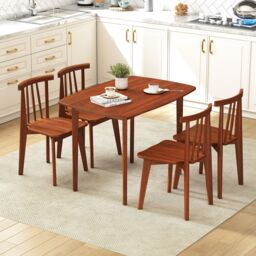 Costway Rectangular Kitchen Table 110cm Wooden Dining Table for 2-4 People in Walnut - thumbnail 4