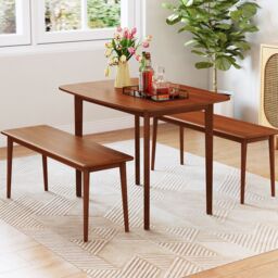 Costway Rectangular Kitchen Table 110cm Wooden Dining Table for 2-4 People in Walnut - thumbnail 5