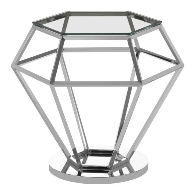 Orsina Elegant Silver Finish Diamond End Table, Contemporary Metal End Table, Stainless Steel Frame Bedside Table - image 1