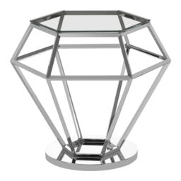Orsina Elegant Silver Finish Diamond End Table, Contemporary Metal End Table, Stainless Steel Frame Bedside Table