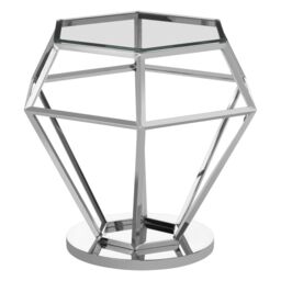 Orsina Elegant Silver Finish Diamond End Table, Contemporary Metal End Table, Stainless Steel Frame Bedside Table - thumbnail 2