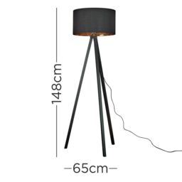 ValueLights Barbro Black Wood Tripod Floor Light Lamp with Reni Drum Shade in Metallic Gold - thumbnail 7