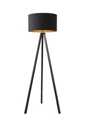 ValueLights Barbro Black Wood Tripod Floor Light Lamp with Reni Drum Shade in Metallic Gold - thumbnail 6