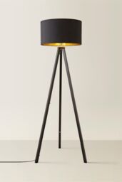 ValueLights Barbro Black Wood Tripod Floor Light Lamp with Reni Drum Shade in Metallic Gold - thumbnail 3