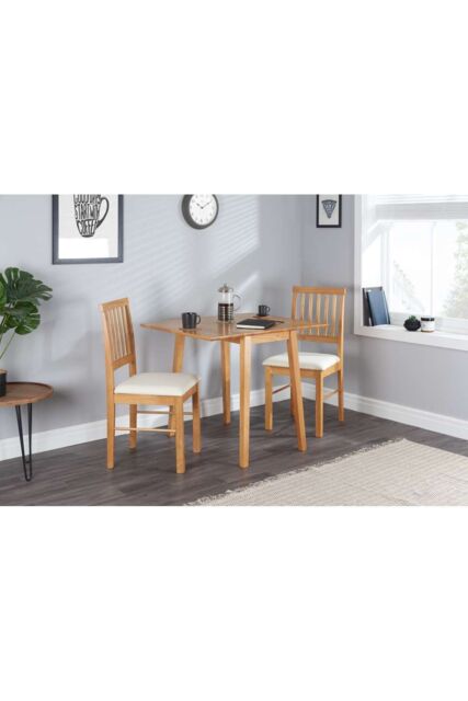 Birlea Drop Leaf Table Chairs Square Solid Wood Dining 2 Kitchen Set Oak Finish in Brown - image 1