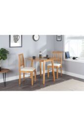 Birlea Drop Leaf Table Chairs Square Solid Wood Dining 2 Kitchen Set Oak Finish in Brown - thumbnail 1