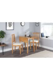 Birlea Drop Leaf Table Chairs Square Solid Wood Dining 2 Kitchen Set Oak Finish in Brown - thumbnail 2