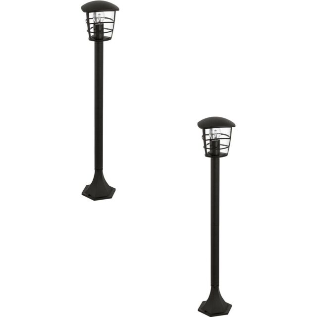 Loops 2 PACK IP44 Outdoor Bollard Light Black Lantern 1x 60W E27 Bulb Lamp Post - image 1