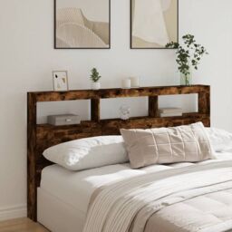 Berkfield Home Headboard Cabinet with LED Smoked Oak 180x17x102 cm in Brown - Size: 180 x 17 x 102 cm - thumbnail 1