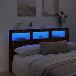 Berkfield Home Headboard Cabinet with LED Smoked Oak 180x17x102 cm in Brown - Size: 180 x 17 x 102 cm - thumbnail 4