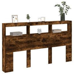 Berkfield Home Headboard Cabinet with LED Smoked Oak 180x17x102 cm in Brown - Size: 180 x 17 x 102 cm - thumbnail 5