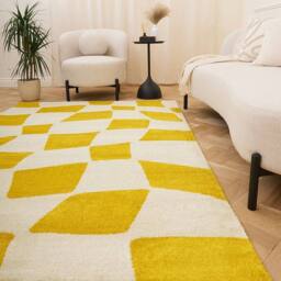 THE RUGS Joli Chequered Soft & Dense Pile Living Room & Bedroom Rug in Yellow - Size: 200 cm x 290 cm - thumbnail 9